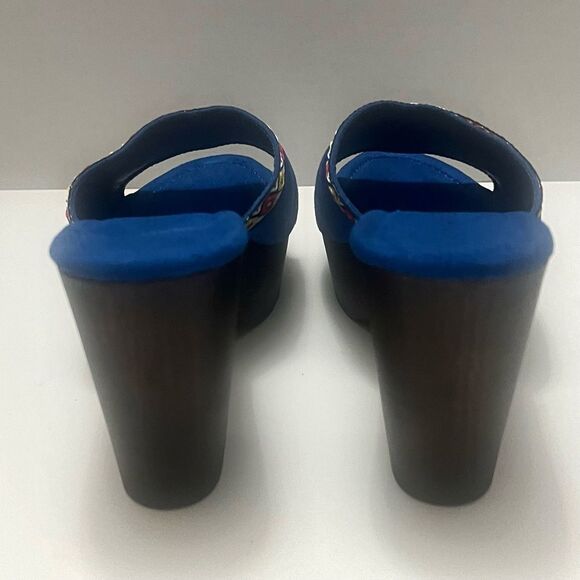 Sandra Faux Suede Platform 4” Heels Women’s Sz 8 Blue Open Toe Embroidered Boho - Picture 4 of 11